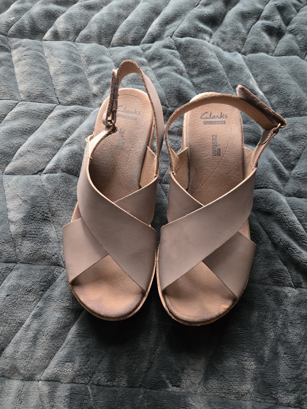 Clarks Women’s Taupe Crisscross Wedge Sandals